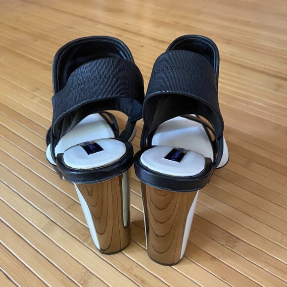 BCBG MaxAzria Size 10 Jovian High Heels Black White Leather Sandals BCBGMaxAzria - Picture 11 of 14